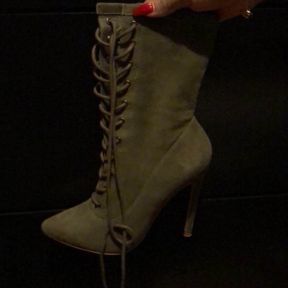 Olive green suede lace Steve Madden boots